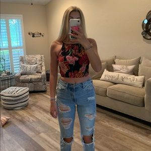 Pink/black base crop top